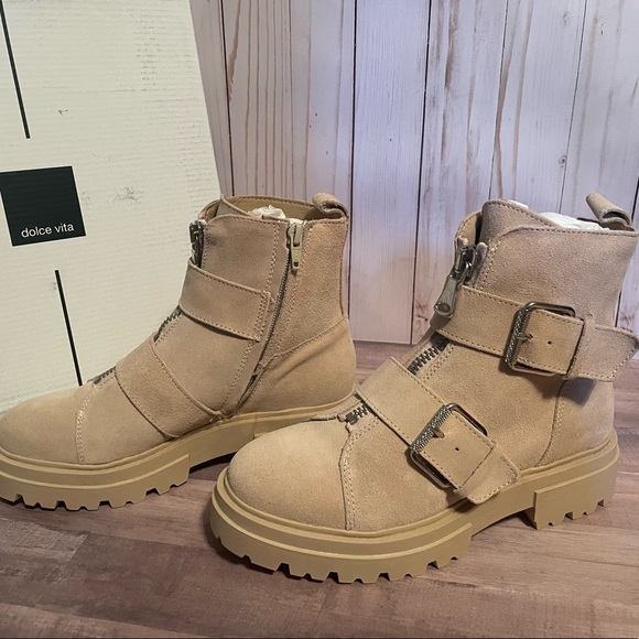 NEW in BOX Dolce Vita AVARI Dune Suede tan size 7 LEATHER combat Boots MSRP $160 - Picture 5 of 16